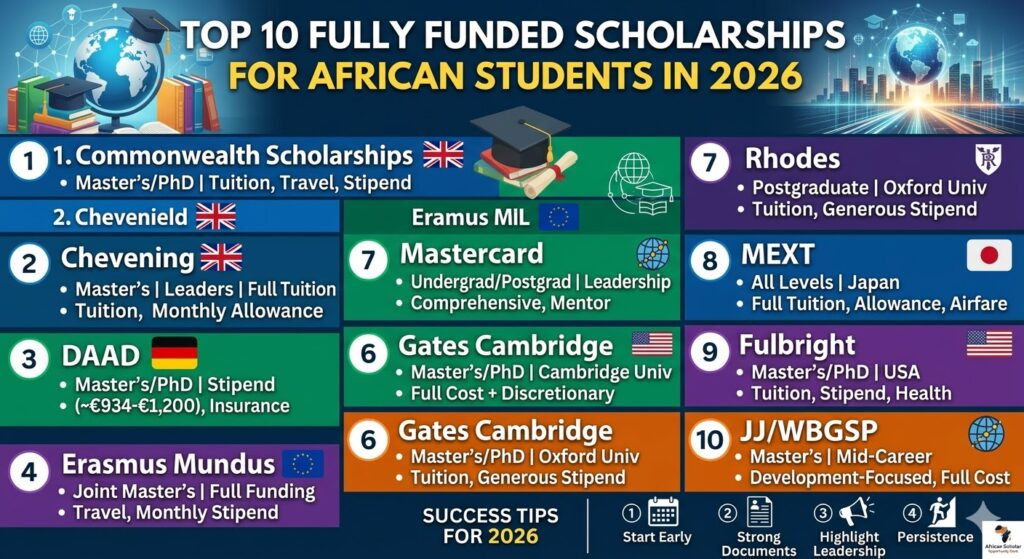 Top 10 Fully Funded Scholarships for African Students in 2026 Top 10 Fully Funded Scholarships for African Students in 2026