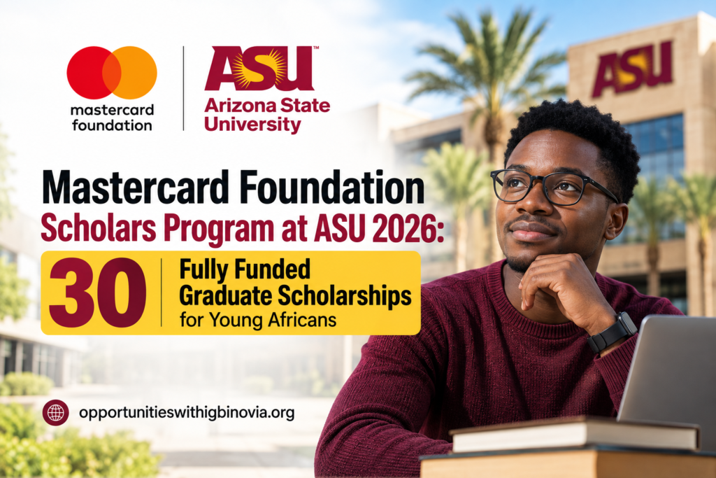 Mastercard Foundation Scholars Program at ASU 2026: 30 Fully Funded Graduate Scholarships for Young Africans Mastercard Foundation Scholars Program at ASU 2027–2028 for young African professionals